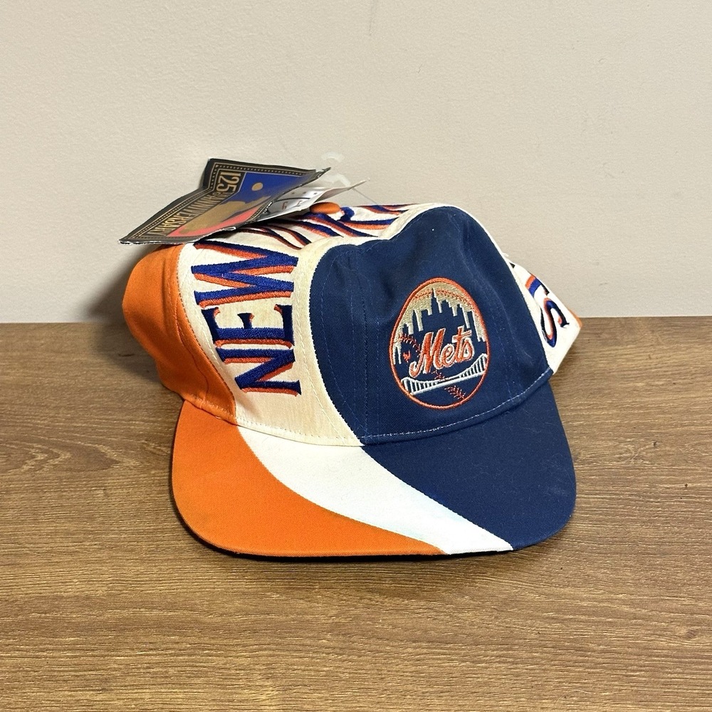 VTG New York Mets Hat Cap Swirl Snapback Twins Enterprise 90's Adjustable OS NOS